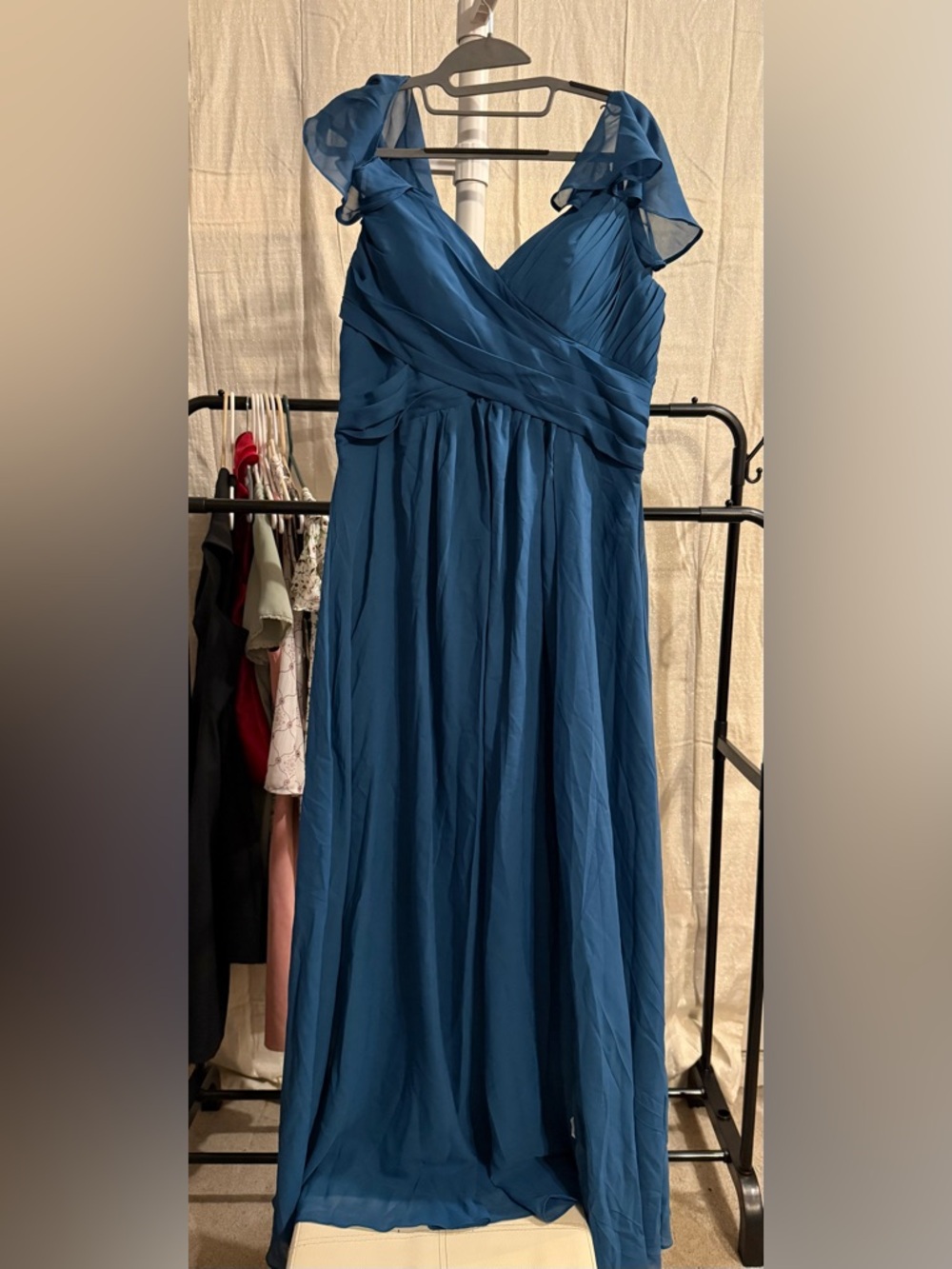 Elegant Teal Blue V-Neck Women’s Dress